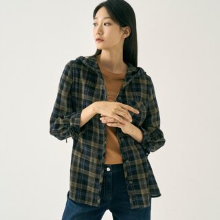 [지센] 수입소재 자수 후드체크 블라우스 LCWSN821_NA