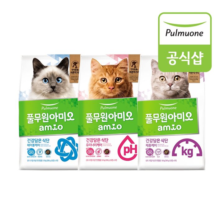 [풀무원아미오] 건강담은식단 캣케어 사료골라담기(헤어볼,유리너리,체중) / 400gX3개