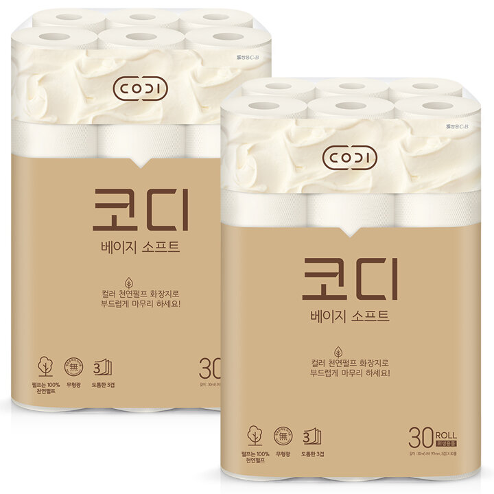 [코디] 코디 베이지소프트 화장지 30m*30롤 2팩