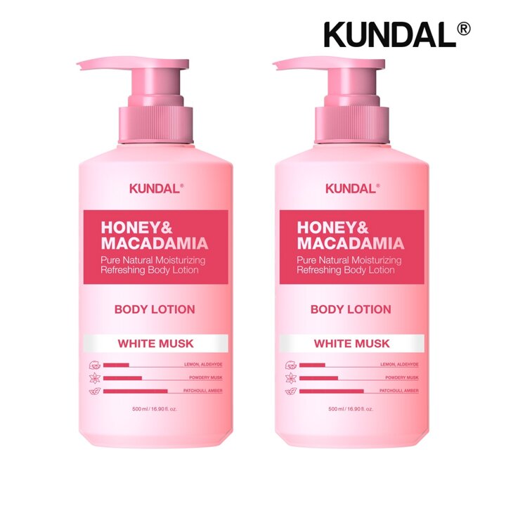 쿤달 허니 앤 마카다미아 퓨어 바디로션 화이트머스크 500ml x2개