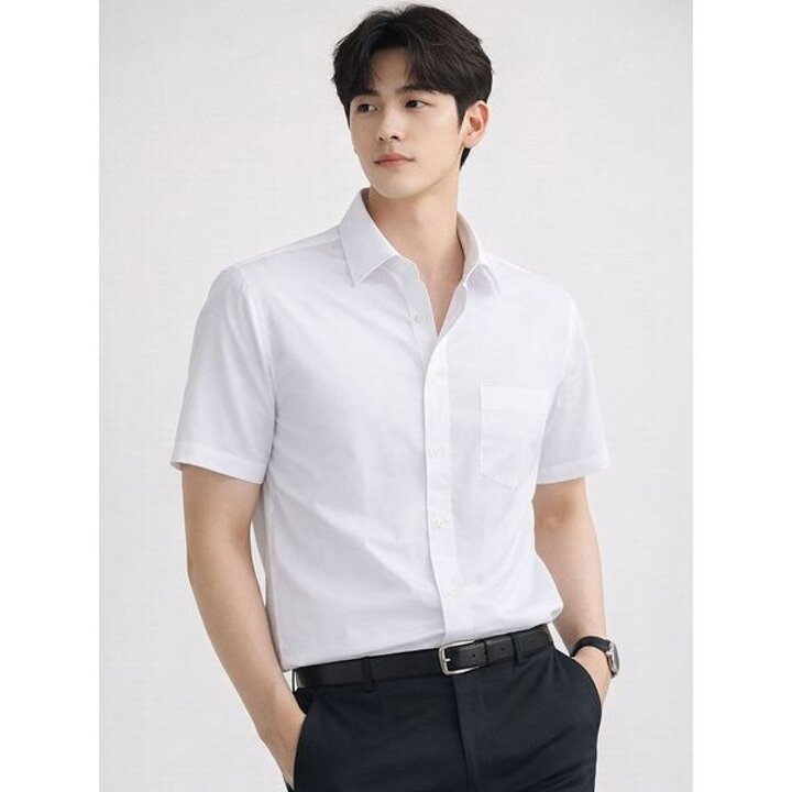 [하프클럽/볼란츠옴므]구김 걱정없이 입는 화이트 반소매 남성셔츠95 130사이즈까지