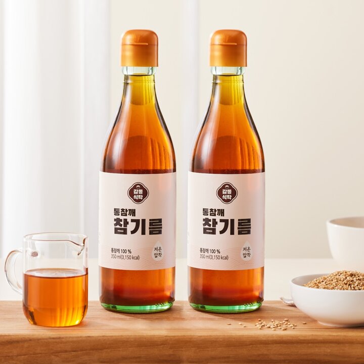 [감동식탁] 100프로 통참깨 참기름 350ml x 2병