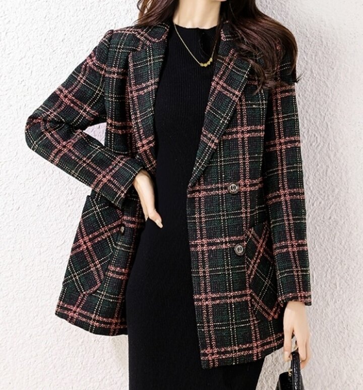 레스티 2COLOR 미디엄 체크 코트 자켓
