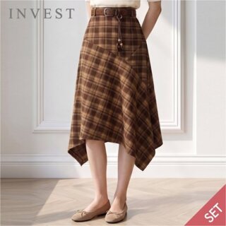 [인베스트] [벨트 SET] 트렌디 체크 언발란스 스커트_IN6F1SK8081