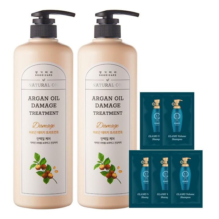 댕기머리 허벌 아르간 오일 데미지 트리트먼트 1000ml 2개+샴푸 5매