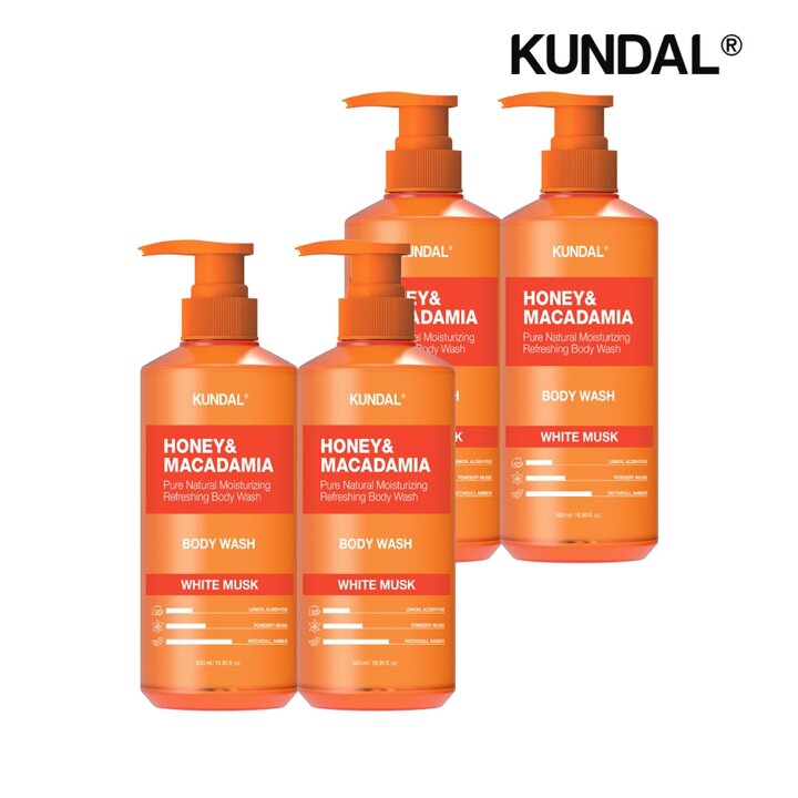 쿤달 허니 앤 마카다미아 퓨어 바디워시 화이트머스크 500ml x4개