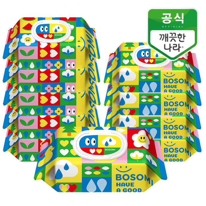 깨끗한나라 보솜이 펀앤플레이 아기물티슈 캡형 70매 10팩