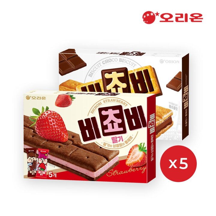 오리온 비쵸비 딸기 5P (125g) x 5개 + 비쵸비 초코 5P (125g) x 5개