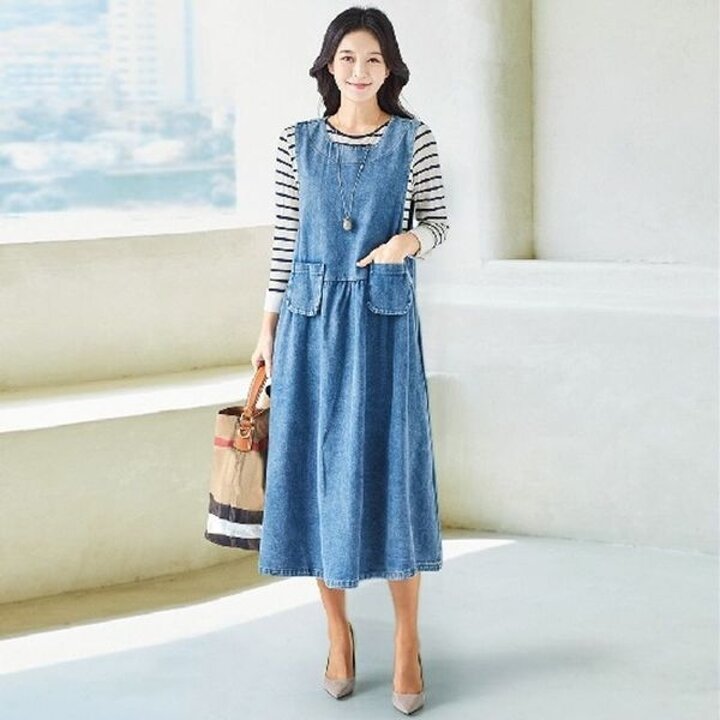 (삽)큐티 데님 주머니민소매 원피스[34004965]