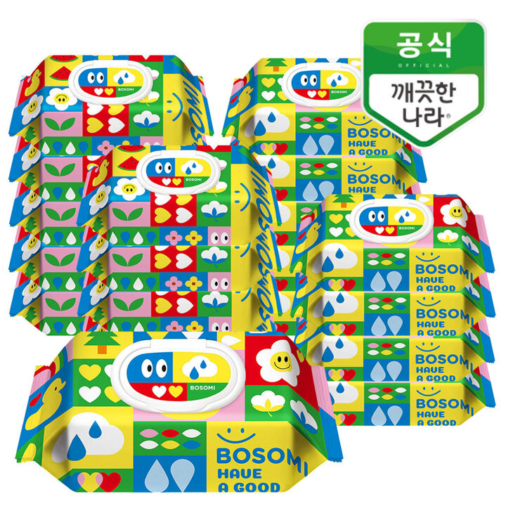 깨끗한나라 보솜이 펀앤플레이 아기물티슈 캡형 70매 20팩