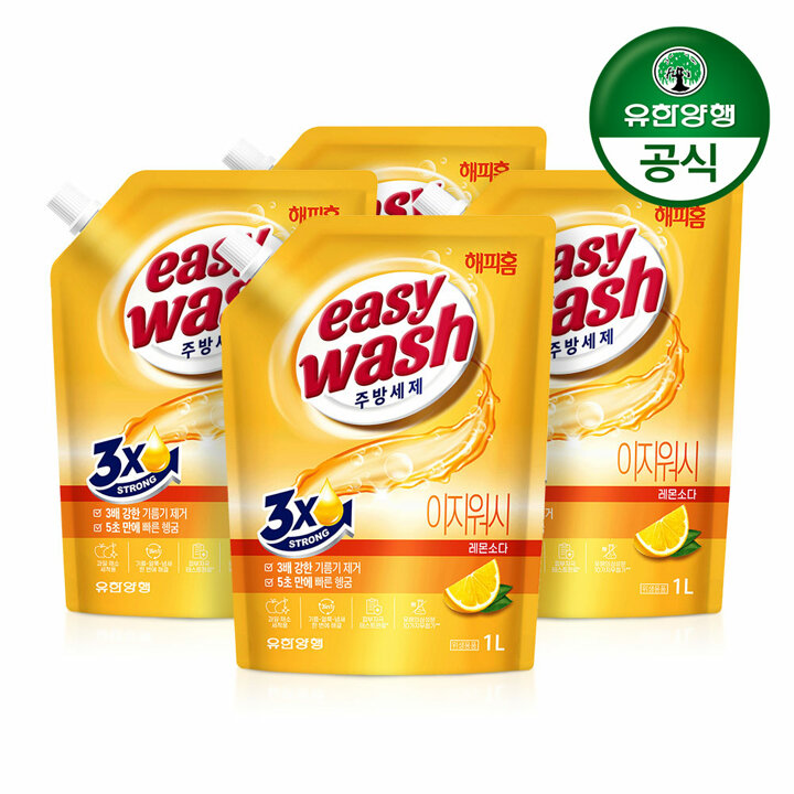 [유한양행] 해피홈 이지워시 주방세제 레몬소다 1Lx4개