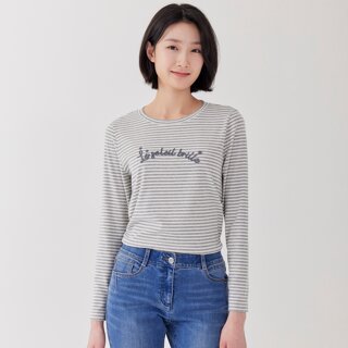 [지센] (2컬러) 스트라이프 레터링 긴팔 티셔츠 LCTSP121