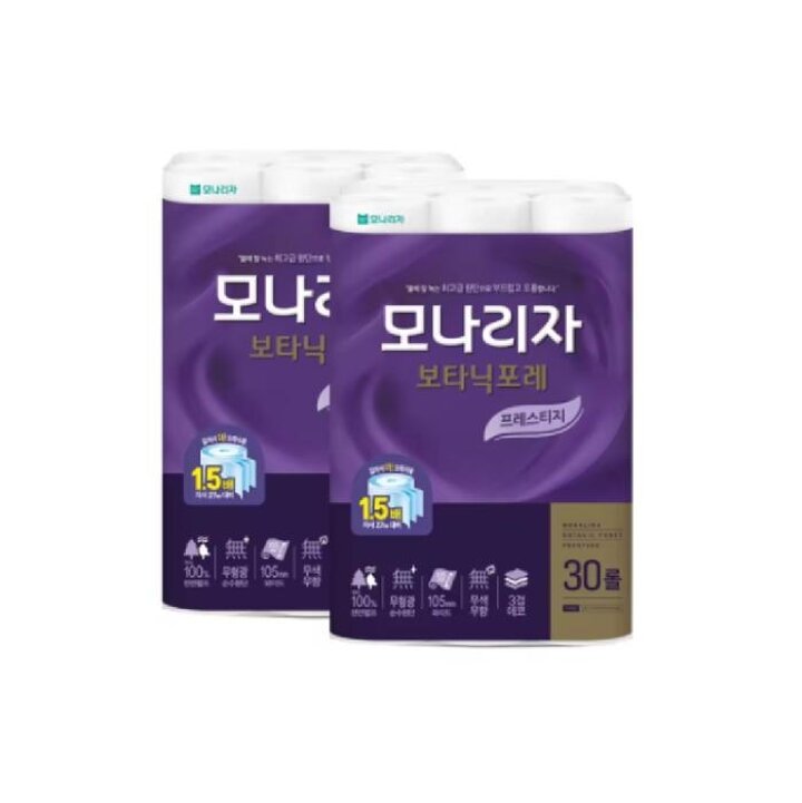 모나리자보타닉포레프레스티지3겹화장지40M30롤x2개두루마리휴지