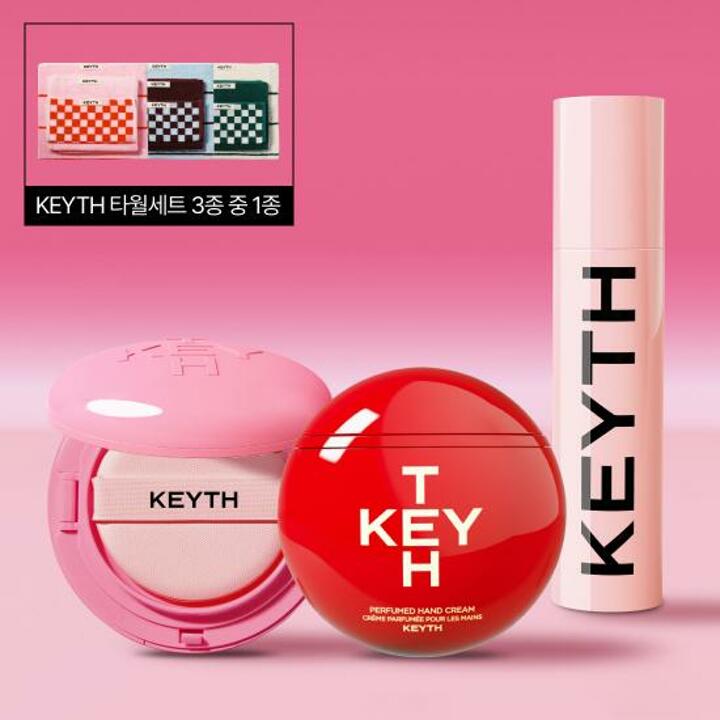  [KEYTH] 핑크 마그넷 쿠션 핸드크림 패키지 (쿠션+선세럼+핸드크림+타올 3종)