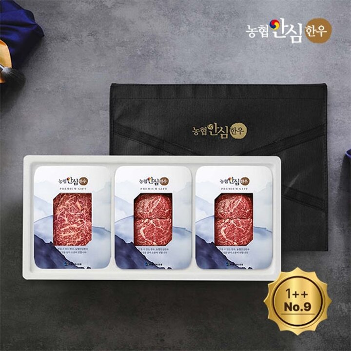 [농협안심한우] 1++등급(No9) 한우 구이정육선물세트 600g (등심200g+국거리200g+불고기200g)