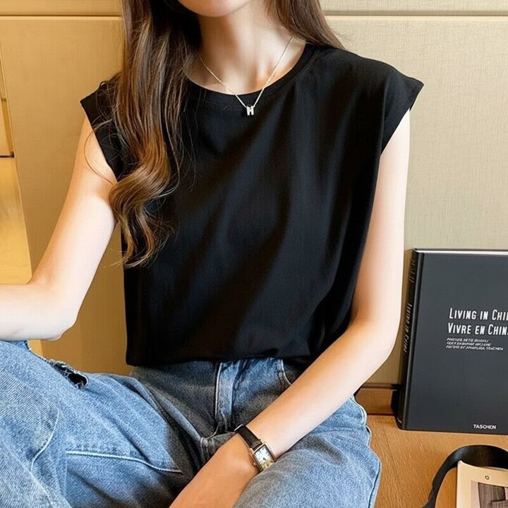 [옷자락] 여성 오버사이즈 블랙 화이트 이너 민소매 티셔츠
