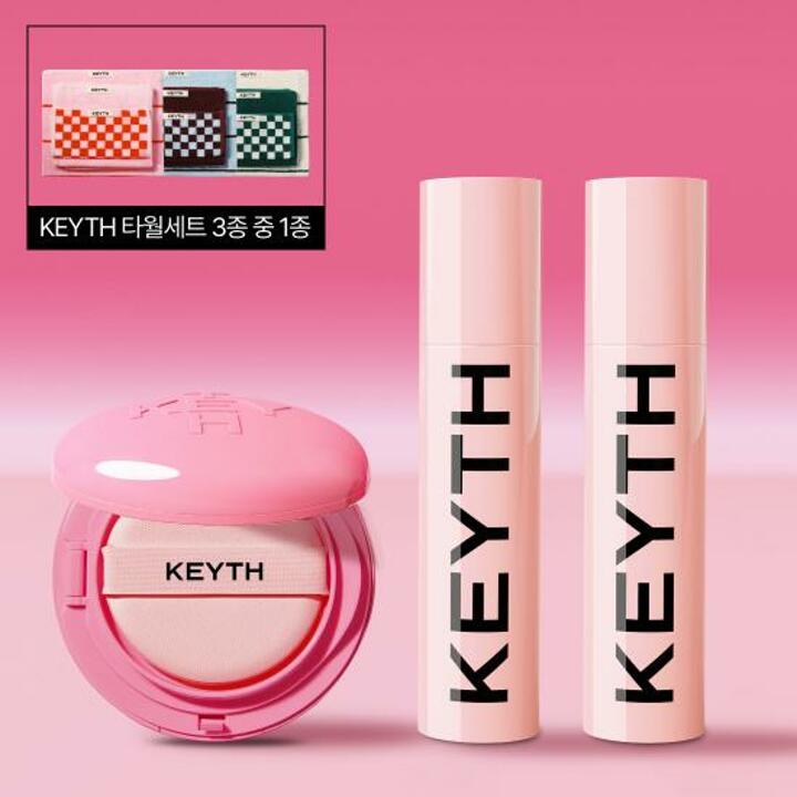  [KEYTH] 핑크 마그넷 쿠션 1개 + 데저트 선세럼 50ml*2개 +타올 3종 세트