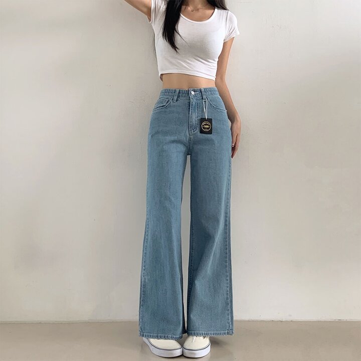 여자 여성 여름 밴딩 시원한 편한 스판 일자와이드핏 연청 데님팬츠 청바지 연청
