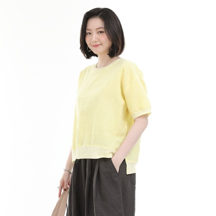 톤톤 린넨 여성 여름 반팔 라운드 블라우스 B06261