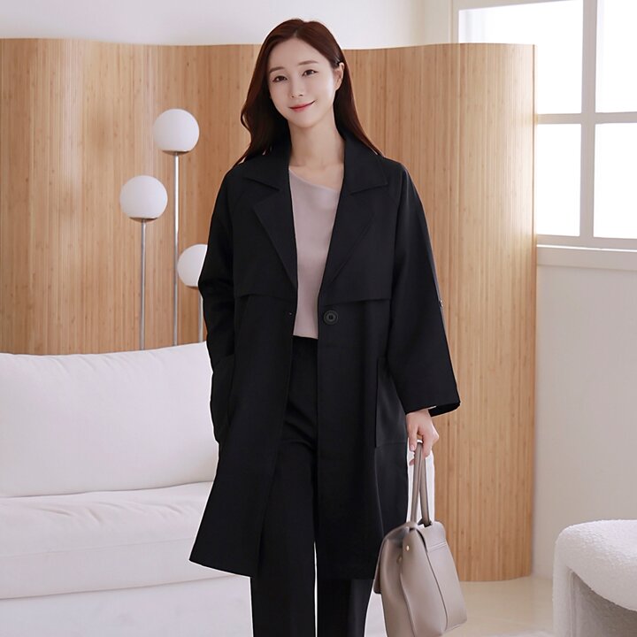 커버 롤업 빅사이즈 롱 자켓 트렌치코트 40-50대 미시 중년여성 엄마옷