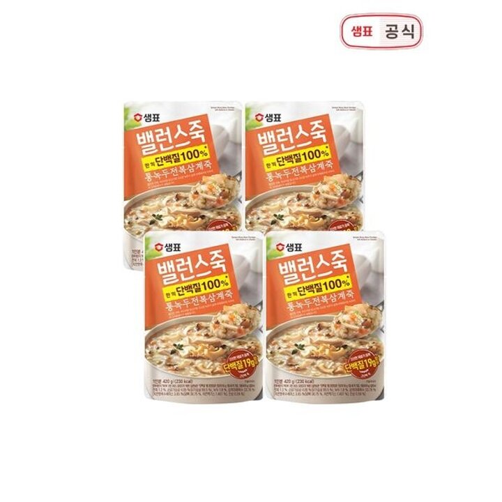 [하프클럽/샘표] 밸런스죽 통녹두전복삼계죽 420g 4개