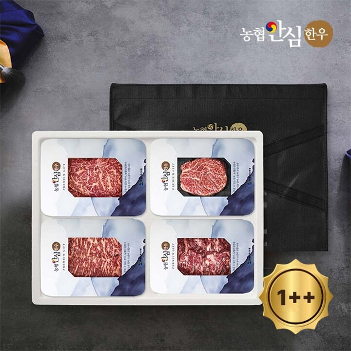 [농협안심한우] 1++등급(7이상) 한우 구이선물세트 800g (등심200g+채끝200g+안심200g+갈비200g)
