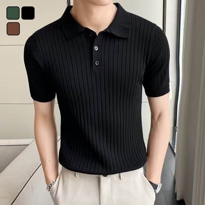 남자 베이직 카라 버튼 골지 반팔 니트 티셔츠 LD-KNH-SBM003
