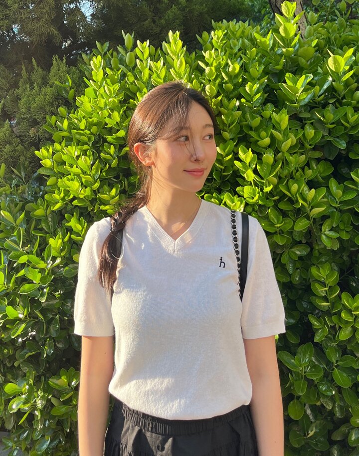 헤지스 여성 오가닉 면 혼방 브이넥 반소매풀오버 아이보리  (HSSW5BC41IV)