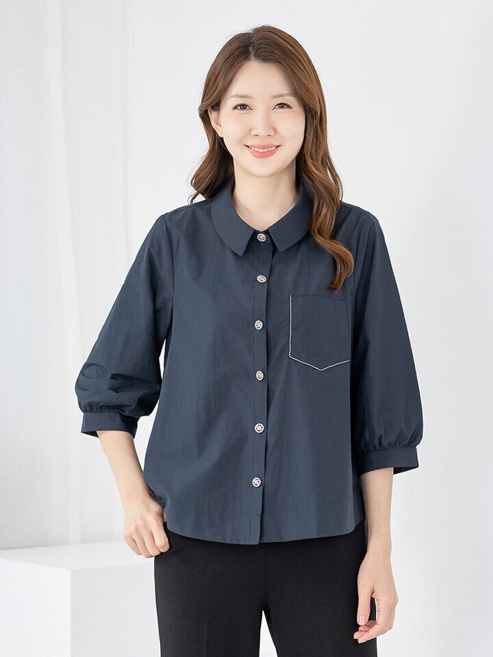 엄마옷 블라우스 7부 카라 오픈 A라인 603FGH281 마담/중년여성/빅사이즈/50대/60대