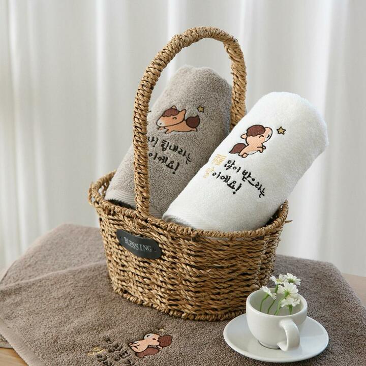 말자수 세면타올 150g 3매 선물세트 (크림상하+쇼핑백)