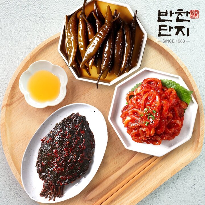 반찬단지 오정이젓 120g + 간장고추 120g + 깻잎무침 120g