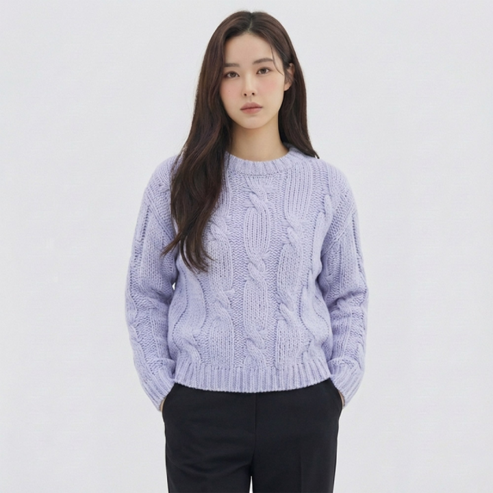 [반에이크] 빅꽈배기 패턴 니트_VB32KTQ410Z