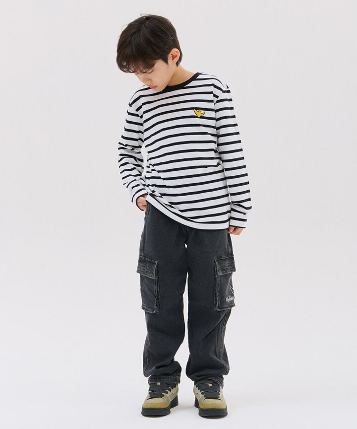 엔젤 와펜 스트라이프 긴팔 티셔츠 블랙 (MG51TL07BK)IC