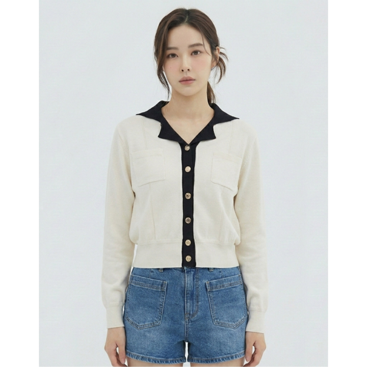 [반에이크] 카라배색디자인 니트가디건_VB34KCQ305Z