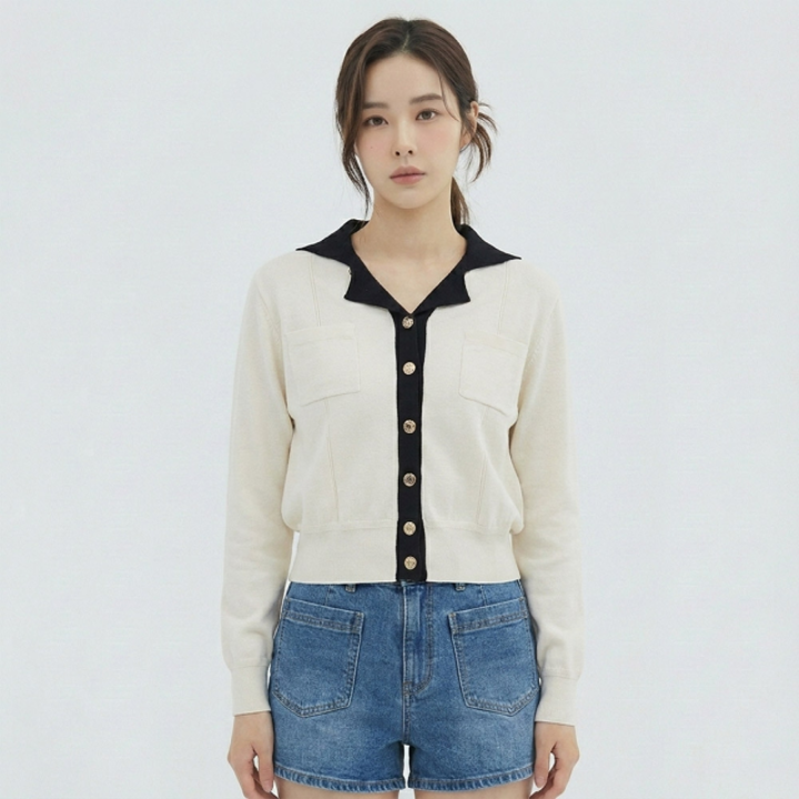 [반에이크] 카라배색디자인 니트가디건_VB34KCQ305Z
