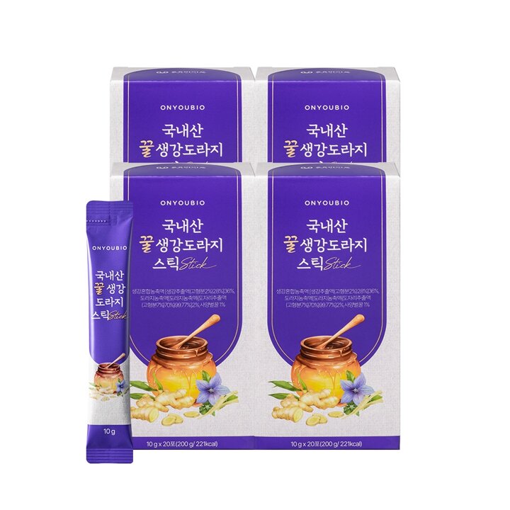 [온유바이오] 우리땅에서 자란 귀한 국내산 꿀생강 도라지 스틱 20포 7박스