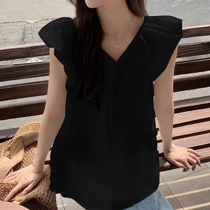 여성 여름 프릴 블라우스 데일리룩 반팔 셔츠