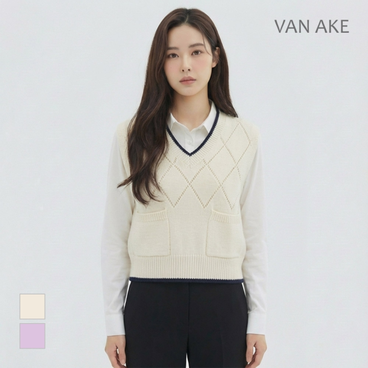 [반에이크] 브이넥 다이아패턴 니트베스트_VB32KVM302Z