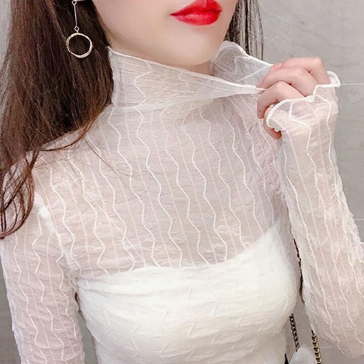 여성레이어드이너시스루긴팔티블라우스반폴라티