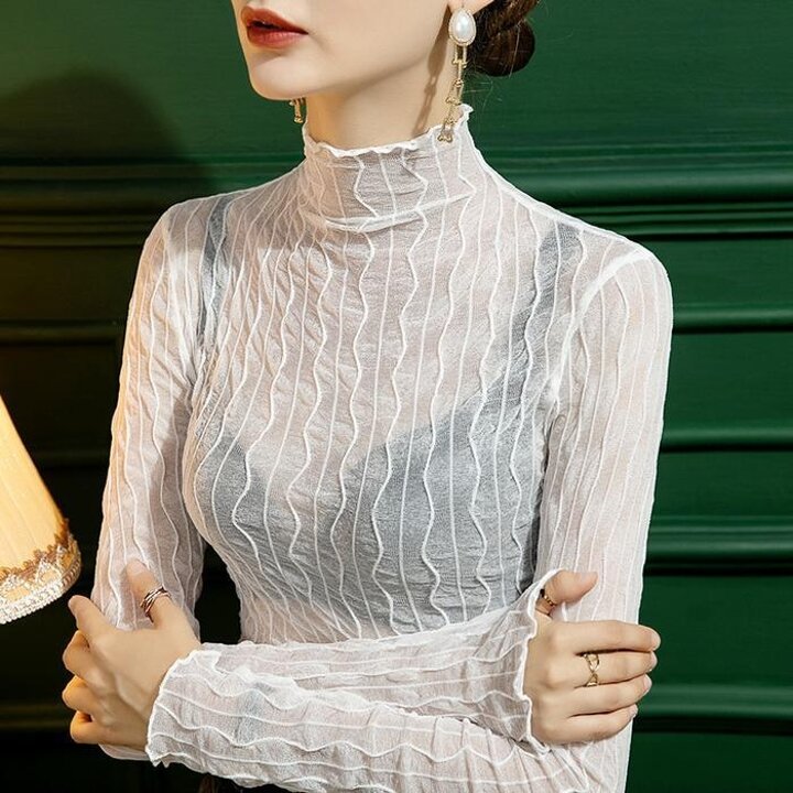 여성레이어드이너시스루긴팔티블라우스반폴라티
