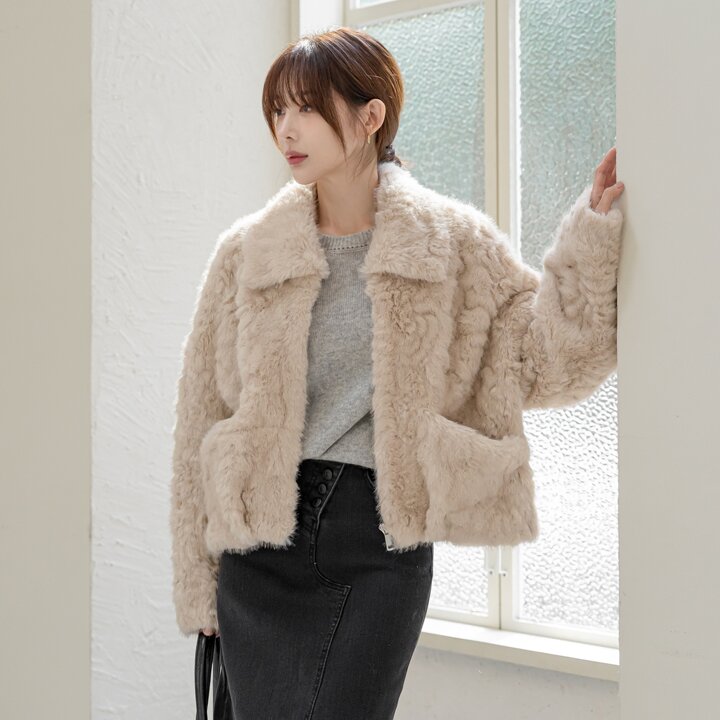 엔비르 카라 무스탕 퍼 집업 자켓
