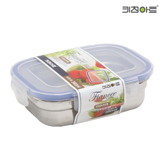 키친아트 피앙세 스텐레스 밀폐용기 사각 1호 380ml 보관용기