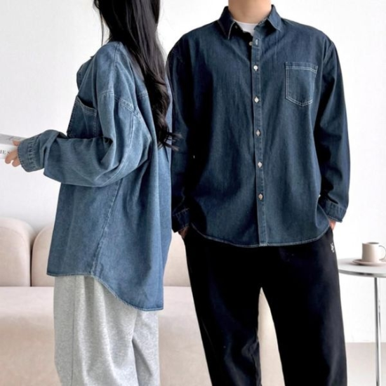 남녀공용 오버핏 캐주얼 루즈핏 데님 셔츠 청 남방 여자청셔츠