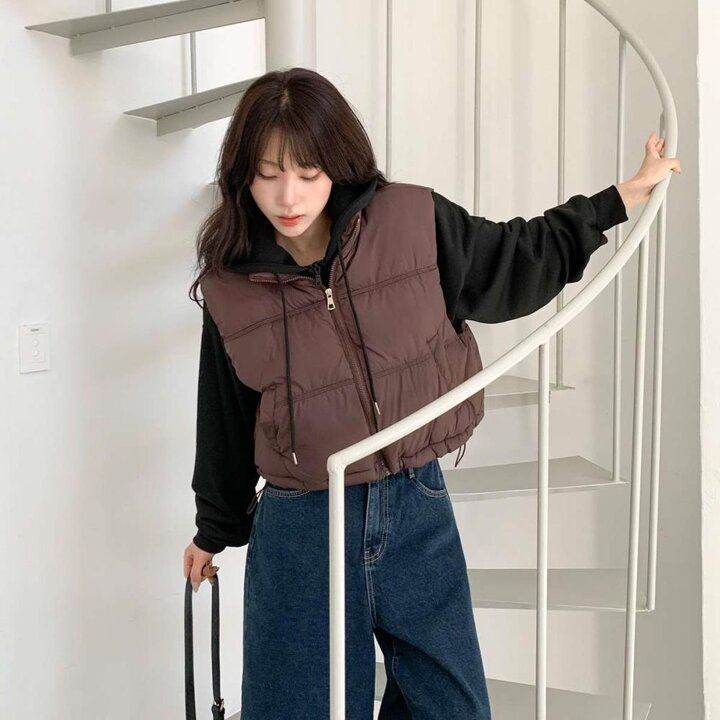 [옷자락] 여성 캐주얼 오버사이즈 크롭 패딩 베스트