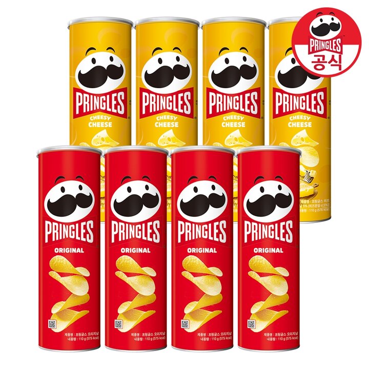 켈로그 감자칩 프링글스 110g 8개 (오리지날4 + 치즈맛4)