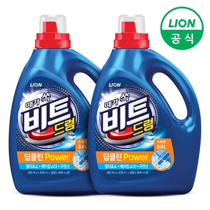 비트 세탁세제 딥클린파워 액체 3L용기(드럼) 2개