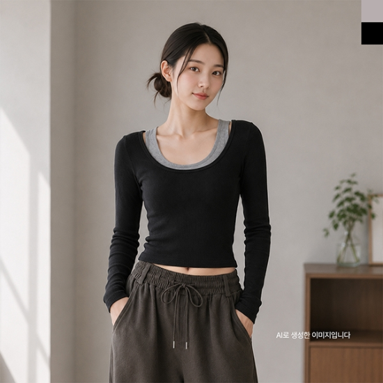 A8780_11XK [하프클럽/슈썸]여성 2컬러 U넥 긴팔 슬림 티셔츠 DJJ 3004W-P439033046