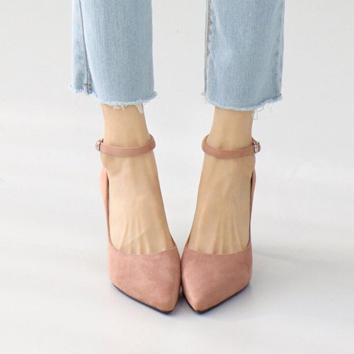 바닐라슈 자체제작 베네타 스웨이드 딥사이드 스트랩힐 펌프스(7cm)