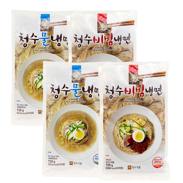 [C]청수 물냉면 720g(4인분) x 2봉+비빔냉면 720g(4인분) x 2봉 (총16인분)