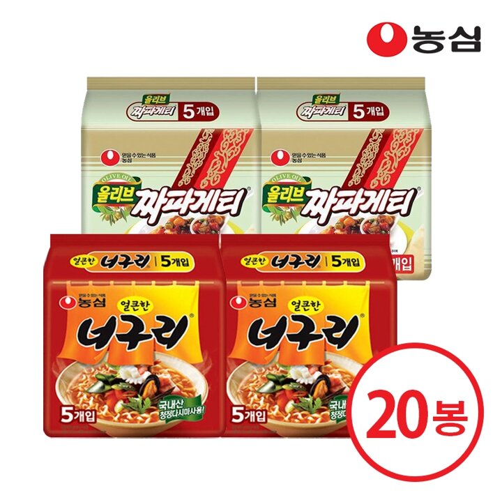 농심 얼큰한 너구리 10개 + 짜파게티 10개